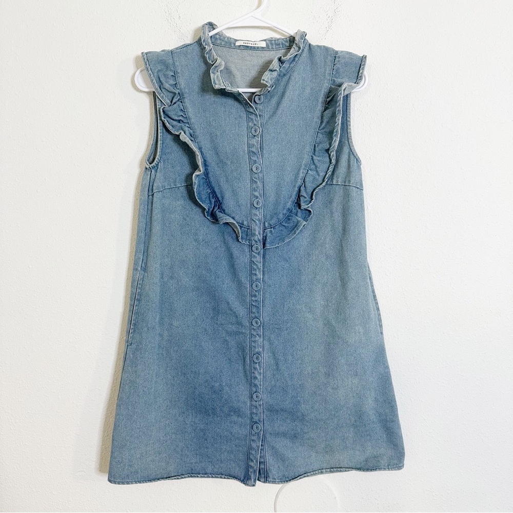 Redyazel Blue Denim Ruffle Sleeveless Tunic